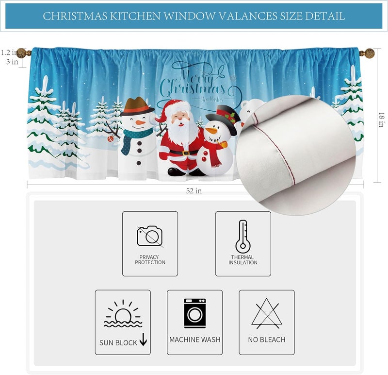 SUNWISHA Christmas Curtain Valances Decoration, Suitable for Living Rooms, Bedrooms, Short Curtains 52x18 Inches Snowman Santa Claus Kitchen Winter Scene Blue - Image 5